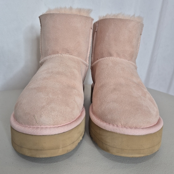 UGG Australian Pink Merino Sheepskin Platform Mini Boots with Silk Bow - Size 9 - Picture 8 of 16